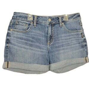 Silver Jeans Mid-Rise Boyfriend Denim Shorts in Medium Wash Size 28 Stretch EUC